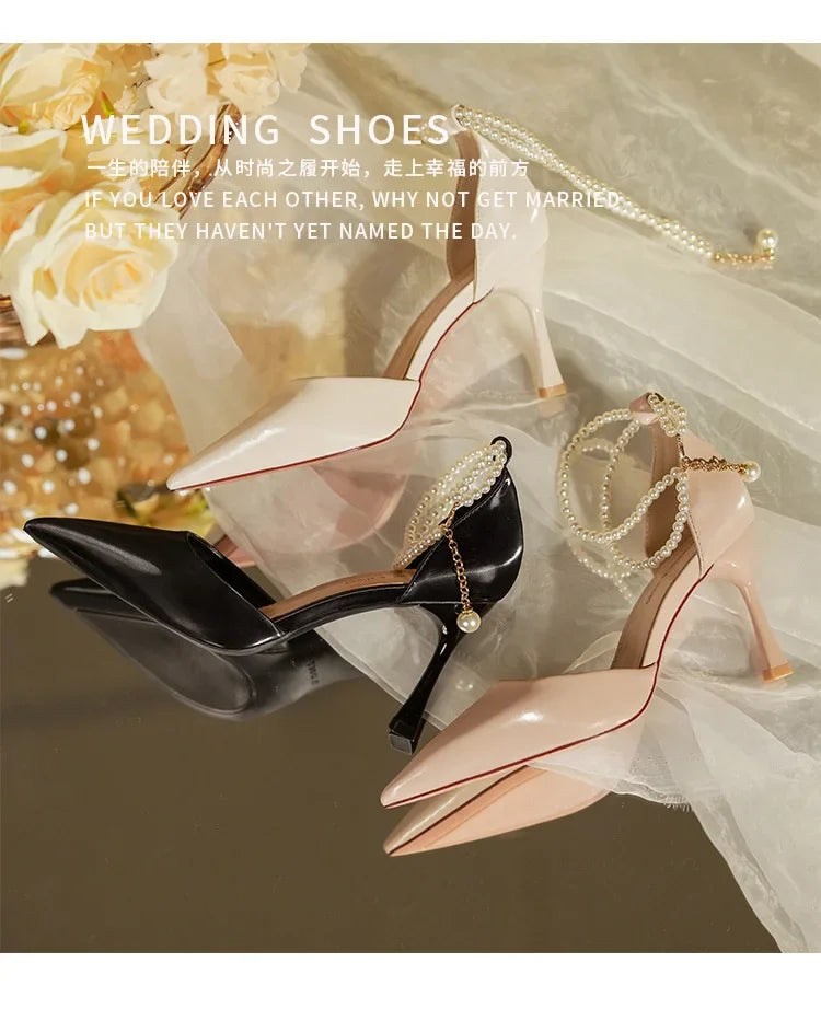 Pearl Stiletto Bow Ankle Pumps