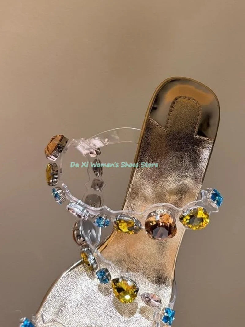 Gemstone Embellished Stiletto Sandals With Buckle Strap For Women
