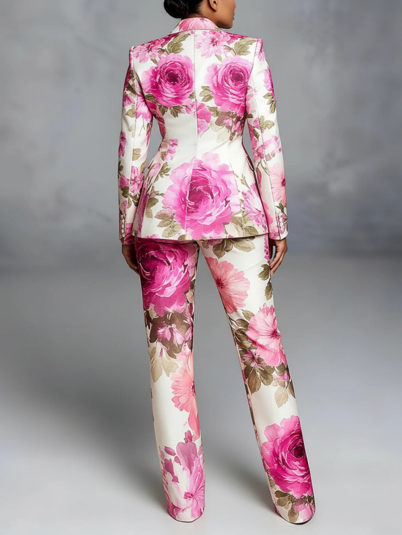 Women's Notched Lapel Long Sleeve Printed Blazer Flare Long Pants Set For Business Event Banquet Formal Fashion Occasions
