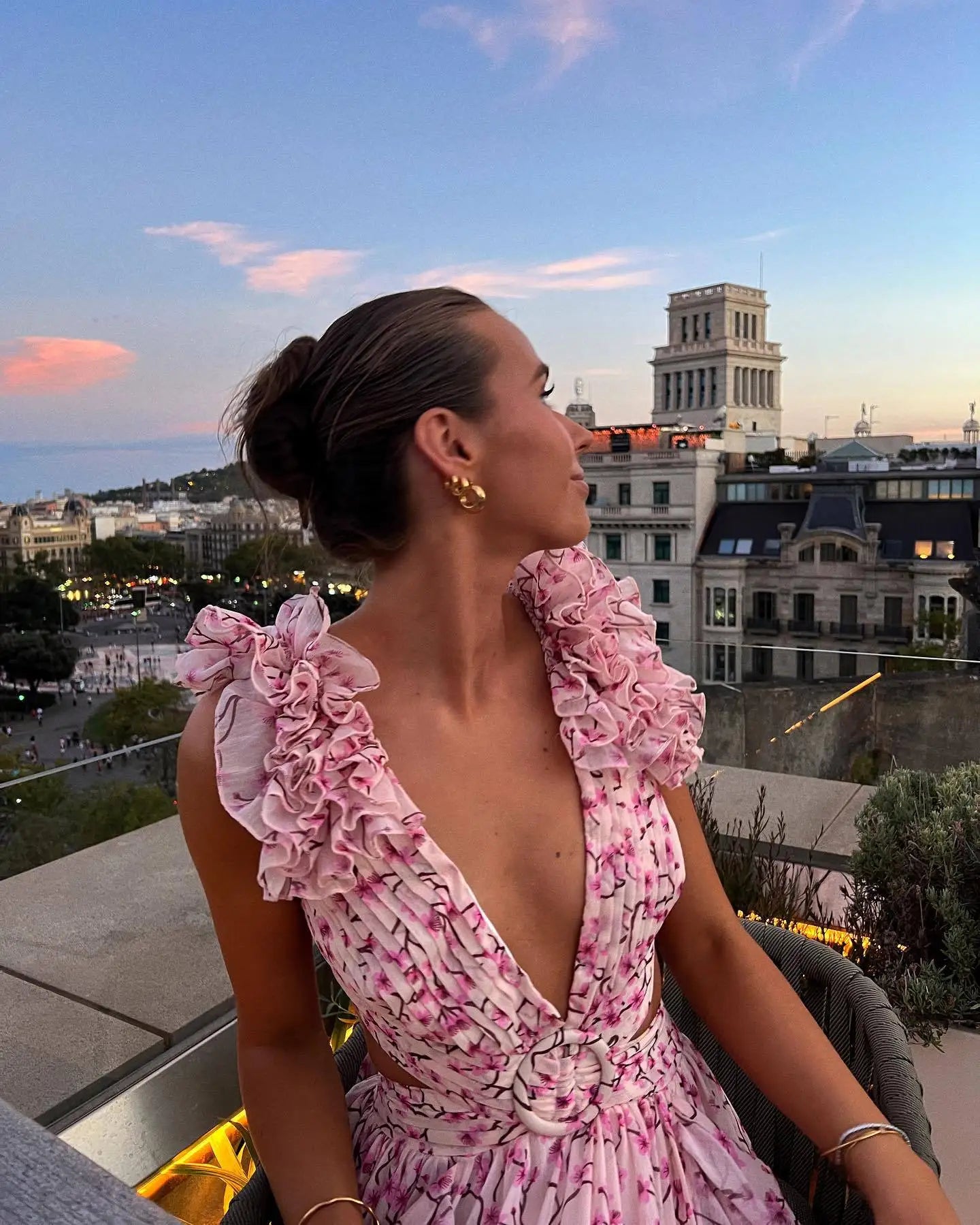 Summer Spring Women's Clothing Dress Hollow Out Slim Deep V Ruffle Edge Floral Backless Dress Loose Maxi