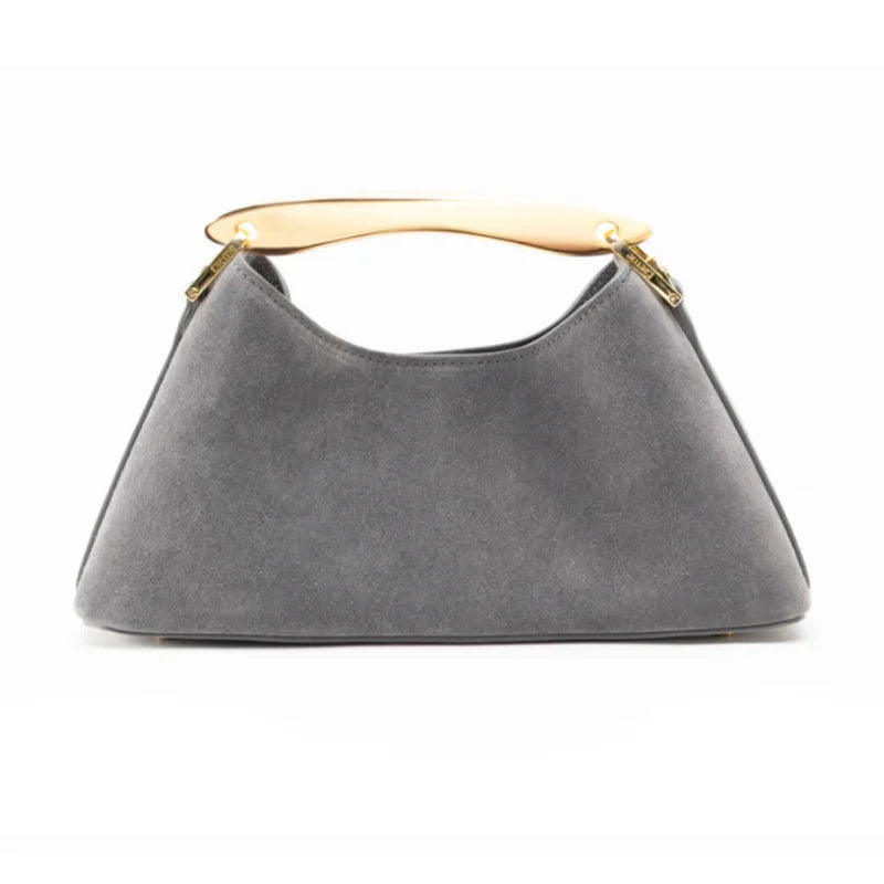 Mini Boomerang Faux Suede Bag, Luxury Designer Handbag for Ladies Elegant, Women's Fashionable Shoulder Bag with Metal