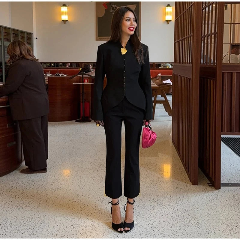 Mermaid Hem Long Sleeve Single Breasted Blazer for Women