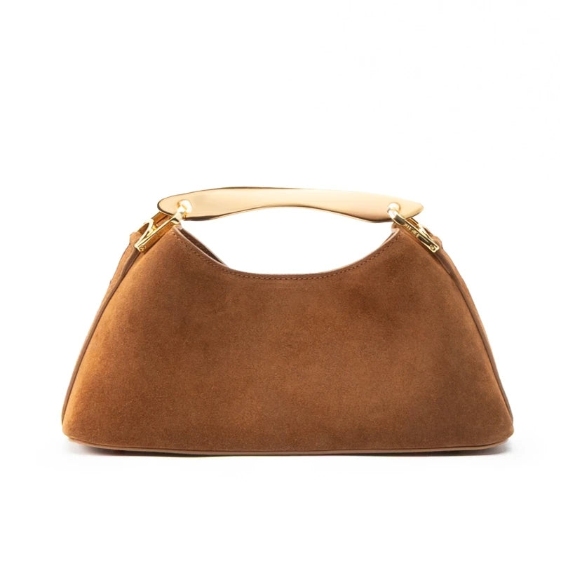 Mini Boomerang Faux Suede Bag, Luxury Designer Handbag for Ladies Elegant, Women's Fashionable Shoulder Bag with Metal