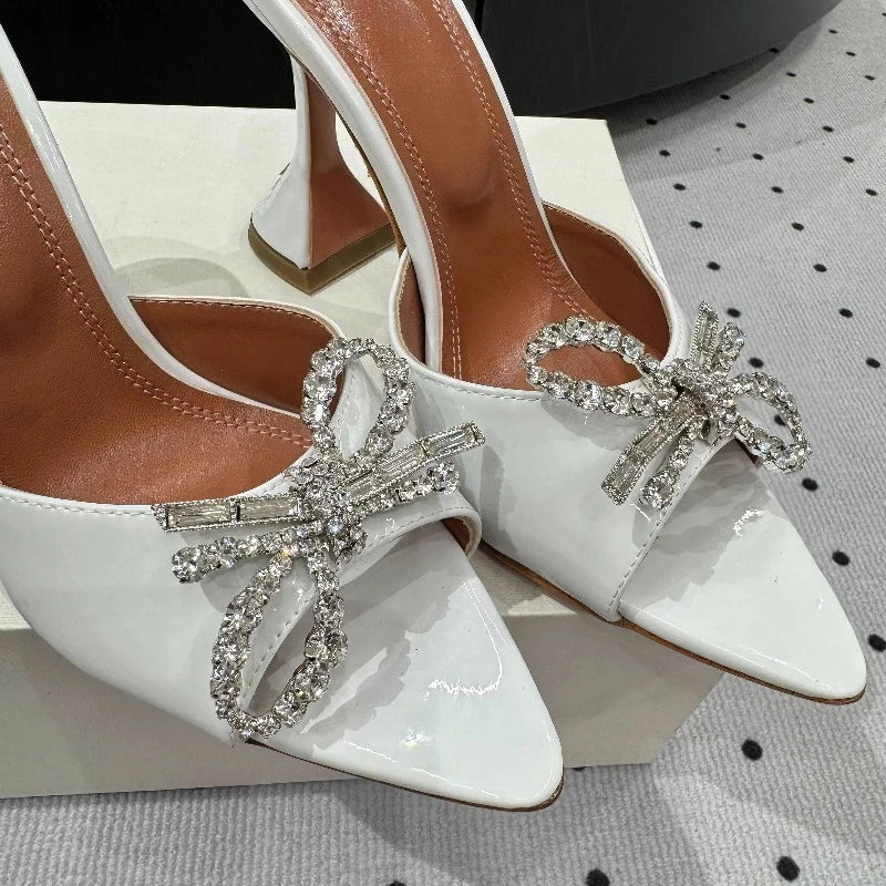 Bow Rhinestone Pointed Toe High Heel Sandals for Women