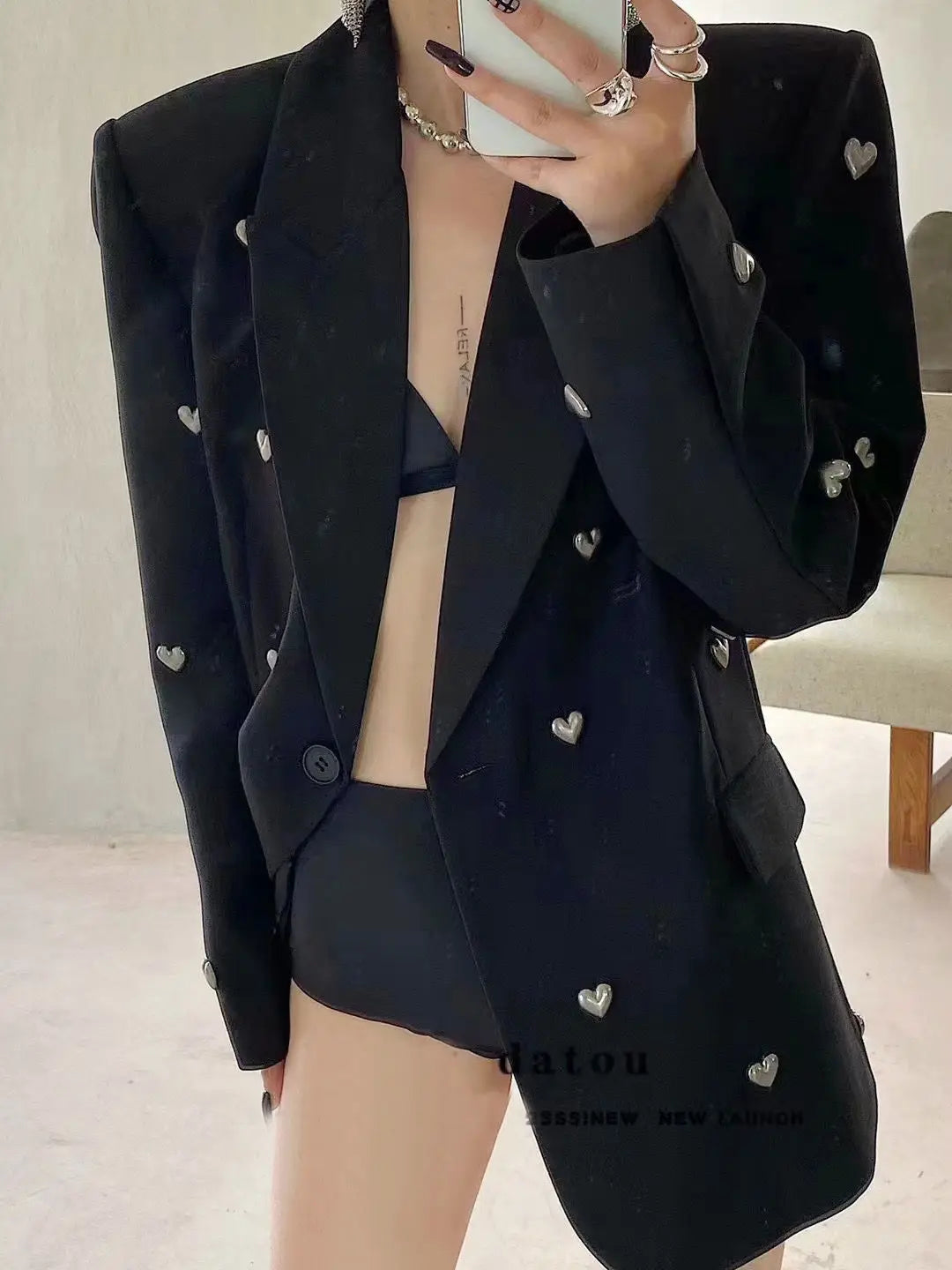 Women Blazers Coat Suit Jacket 2025 Spring and Autumn New Fashion Heavy Industry Love Black