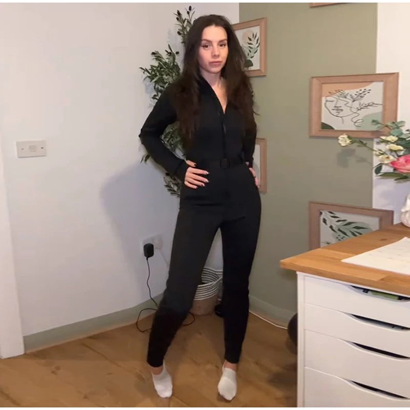 Women's Jumpsuit Loose Stand Collar Thicken Jackets Pants Sets Belt 2 Pieces Female Winter Woman Snowsuit Outfits For Outdoor