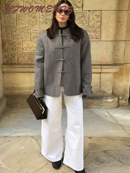 Mandarin Button Long Sleeve Coat