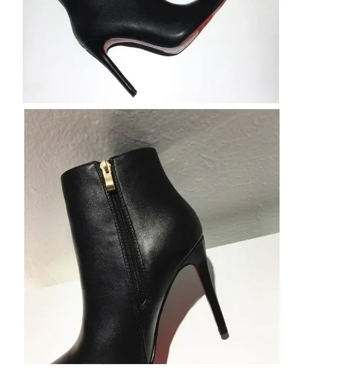 Pointed Toe Soft Leather Ankle Boots With Thin Heels for Women