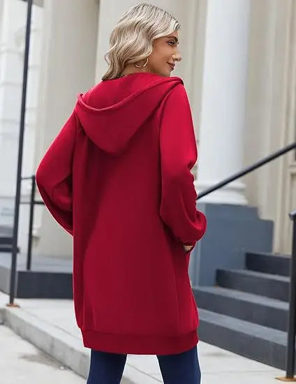 Solid Color Long Sleeve Zippered Hoodies For Women