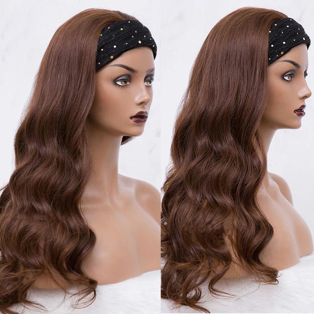 Chocolate Headband Wigs for Black Women Human Hair Brown Body Wave Headband Wig Human Hair Brazilian Virgin Hair Machine Made