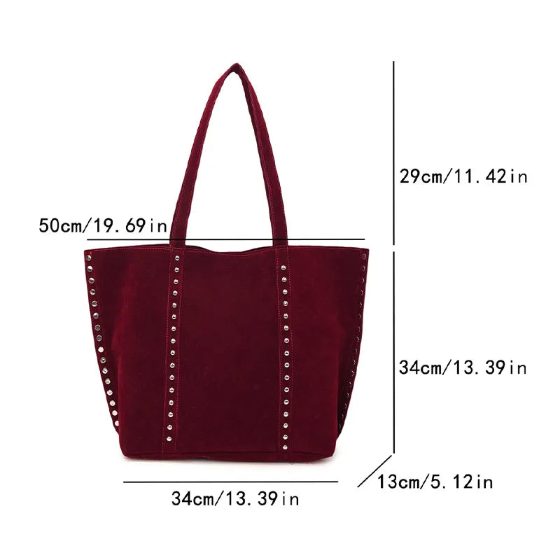 Y2kn Women's Rivet Tote Bag Autumn And Winter New Versatile Casual Shoulder Underarm Bag Brand Designer Fashion Simple Handbag
