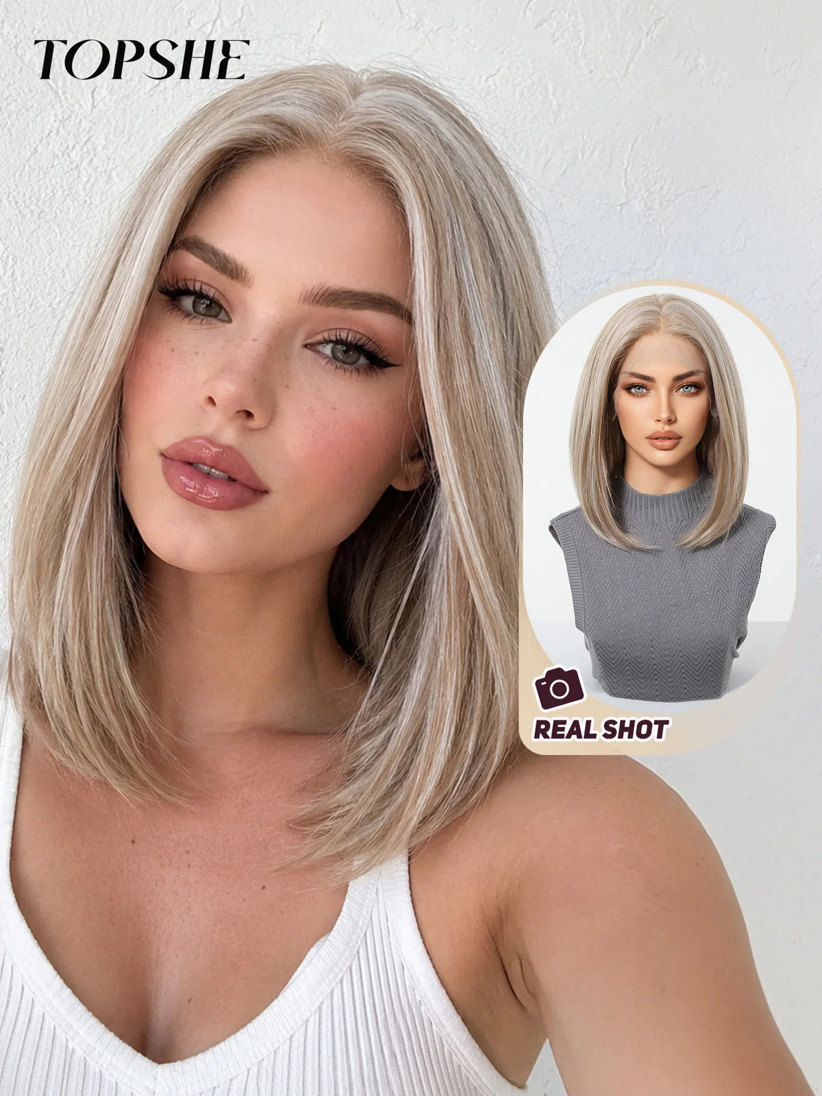 Short Layered Silver Ash Blonde Lace Front Bob Wig For Women