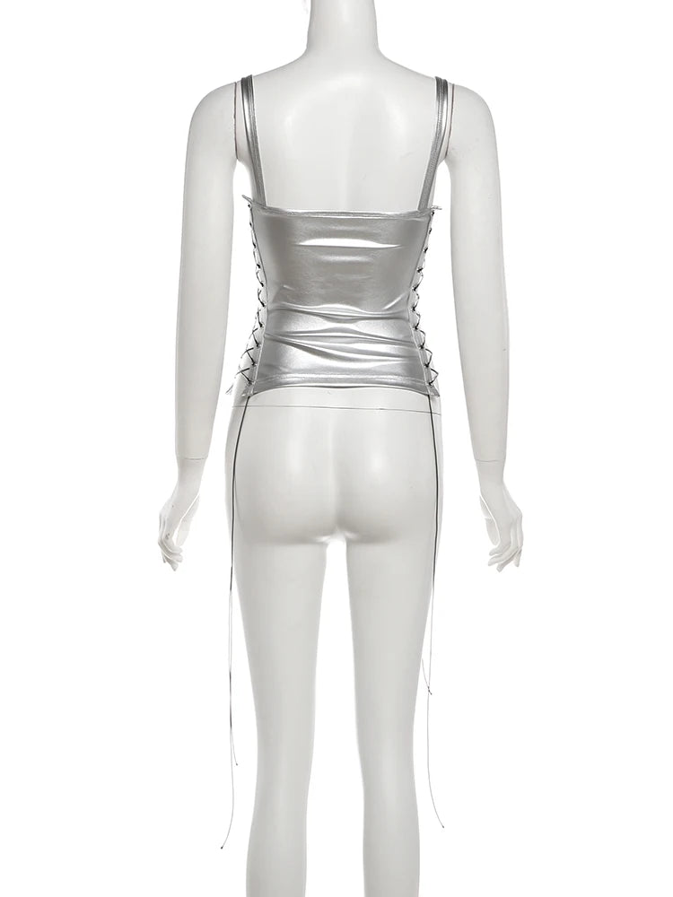 Nibber Fashion Style y2k Tops Camisole Women Summer Tops Shirring Ruched Slim Shiny Skinny Hollow Sexy Hot Chick Club Tanks Top