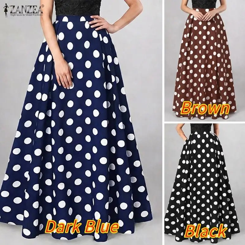 Polka Dot Pleated Maxi Skirt