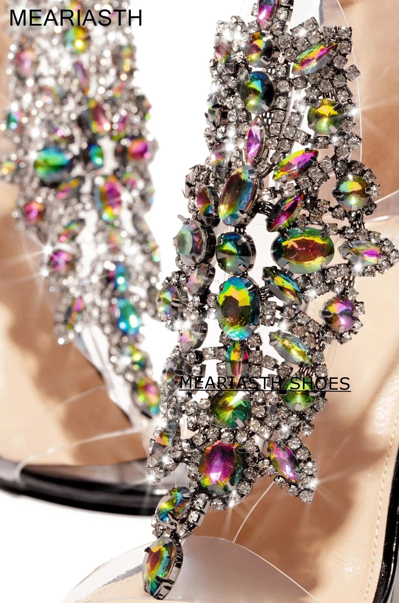 Elegant Crystal Strap Suede Stiletto Sandals for Women