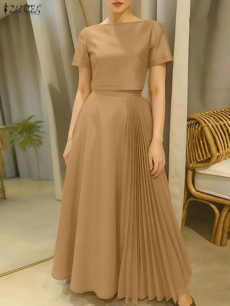 Boatneck Crop Top and Pleated Skirt Set