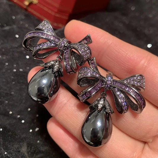 Bilincolor Purple Knot Pearl Earrings For Jewelry Gift