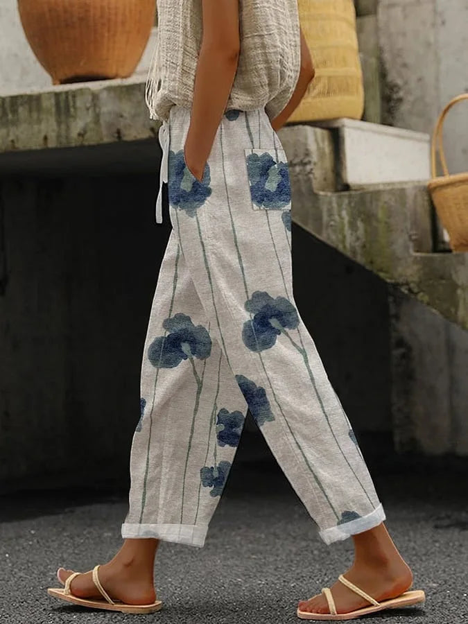 Elegant Printed Loose Ankle-Length Casual Pants for Women