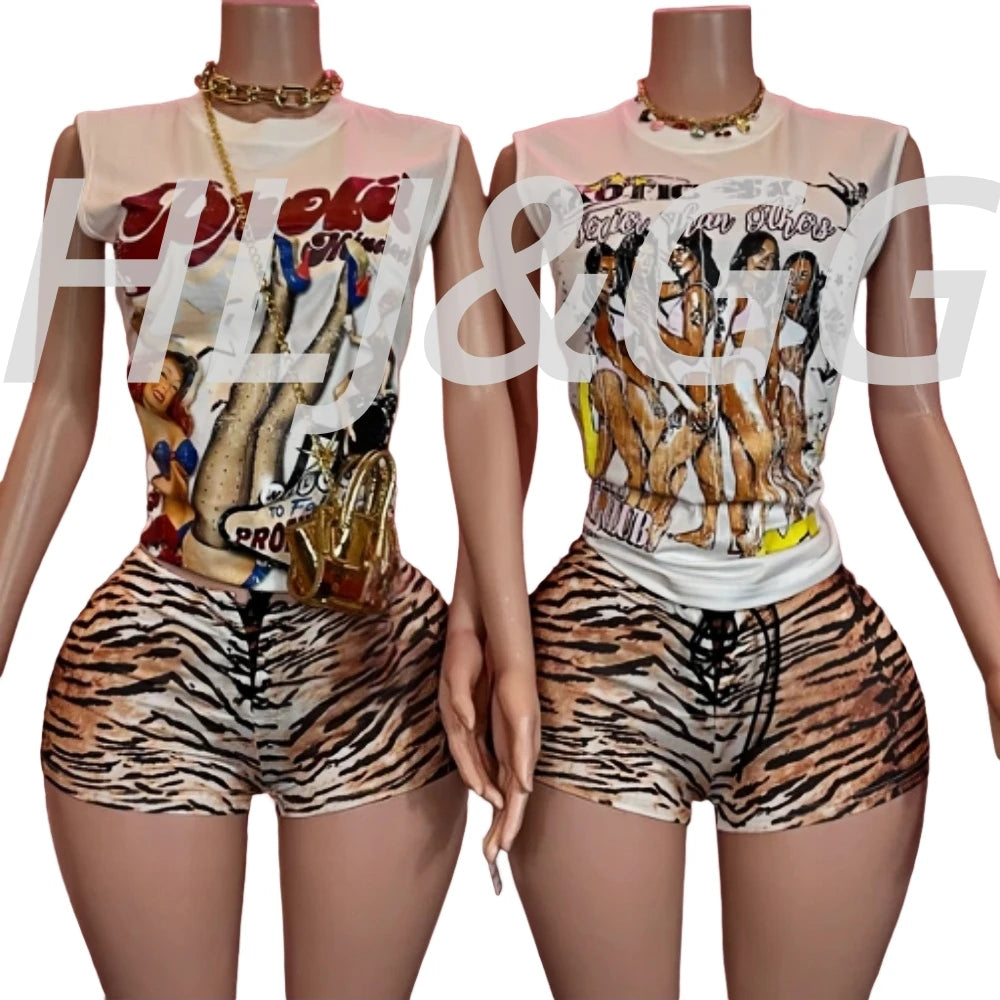 Y2K Patterned American Style Denim Two Piece Set for Women