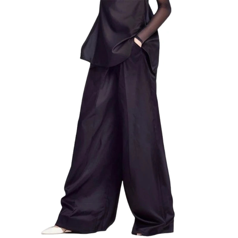Beautyblue Women Loose Trousers Black Wide Leg Pants 2025 Fashion Spring Pocket Solid Color Casual Floor Mopping Bottoms Female