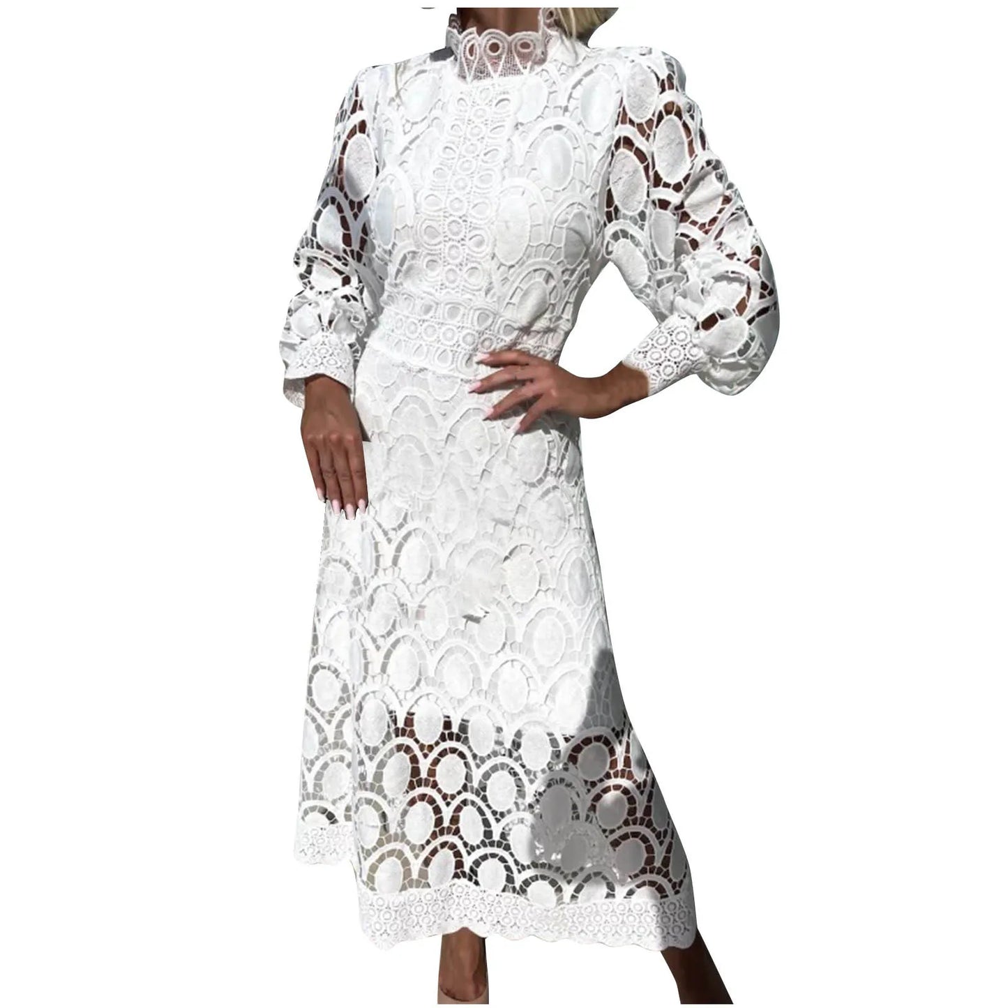 Elegant Lace with Hollow Detailing Maxi Dress for Women
