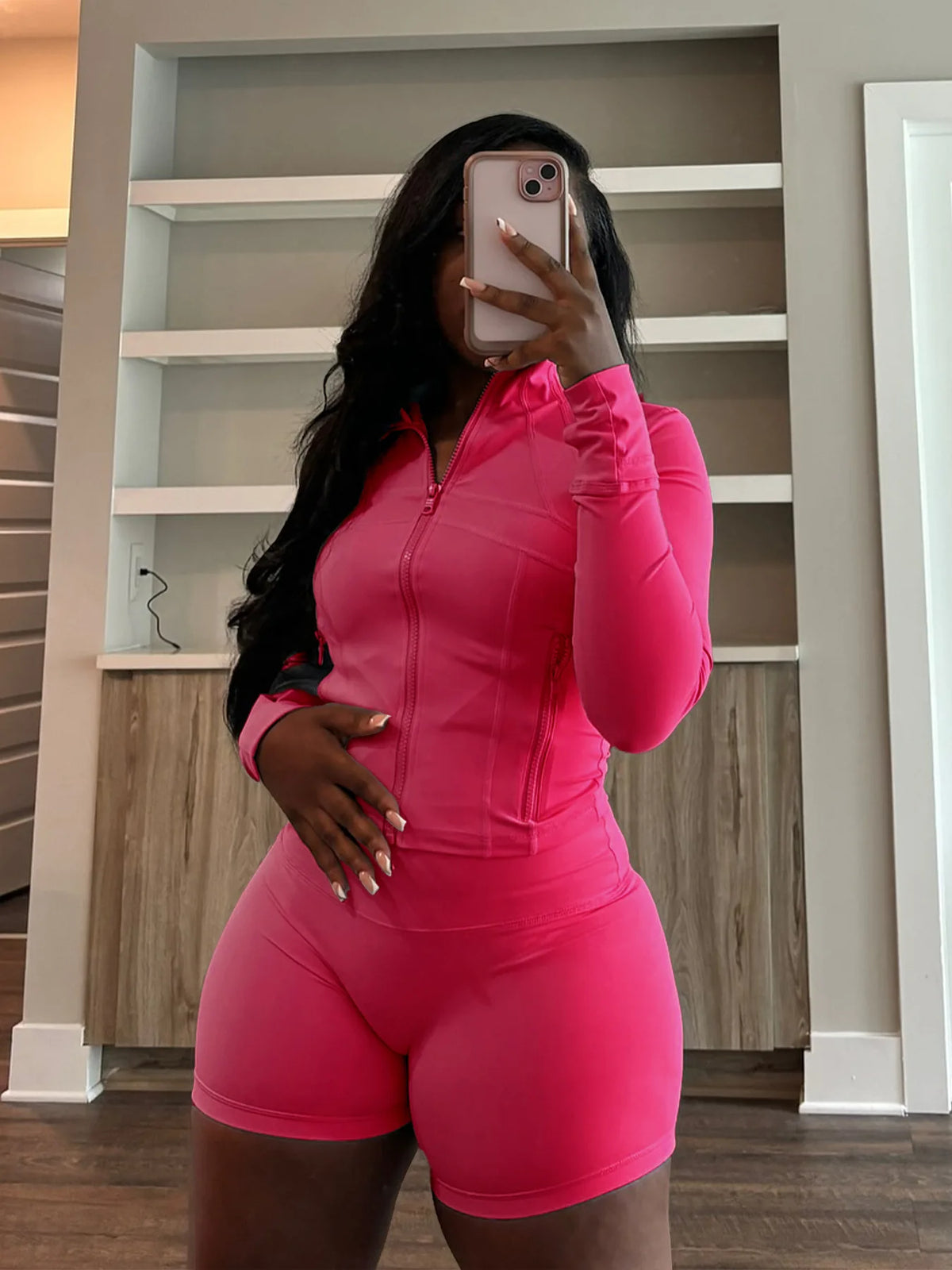 Slim Fit Sporty Two Piece Shorts Matching Set for Women