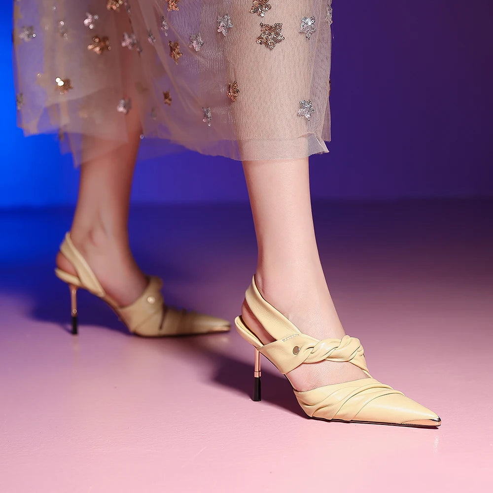 Elegant Real Leather Narrow Band Sandals for Women