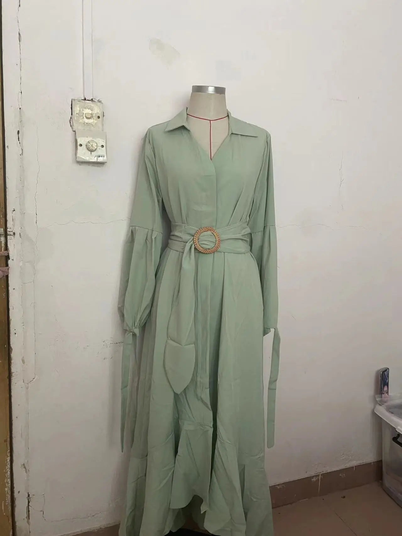 Casual Summer Dress With Turn Down Collar And Pockets for Women
