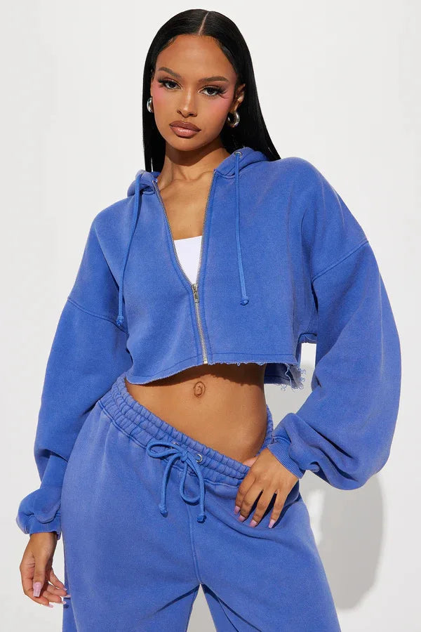 Hooded Cropped Sweatshirt And Long Pants Set for Women