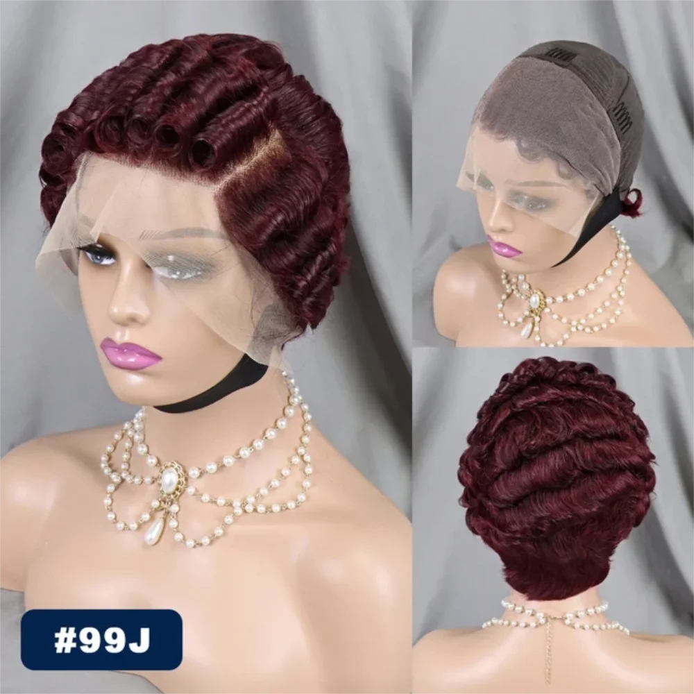 Pixie Cut Short Curly Lace Front Human Hair Wig for Women