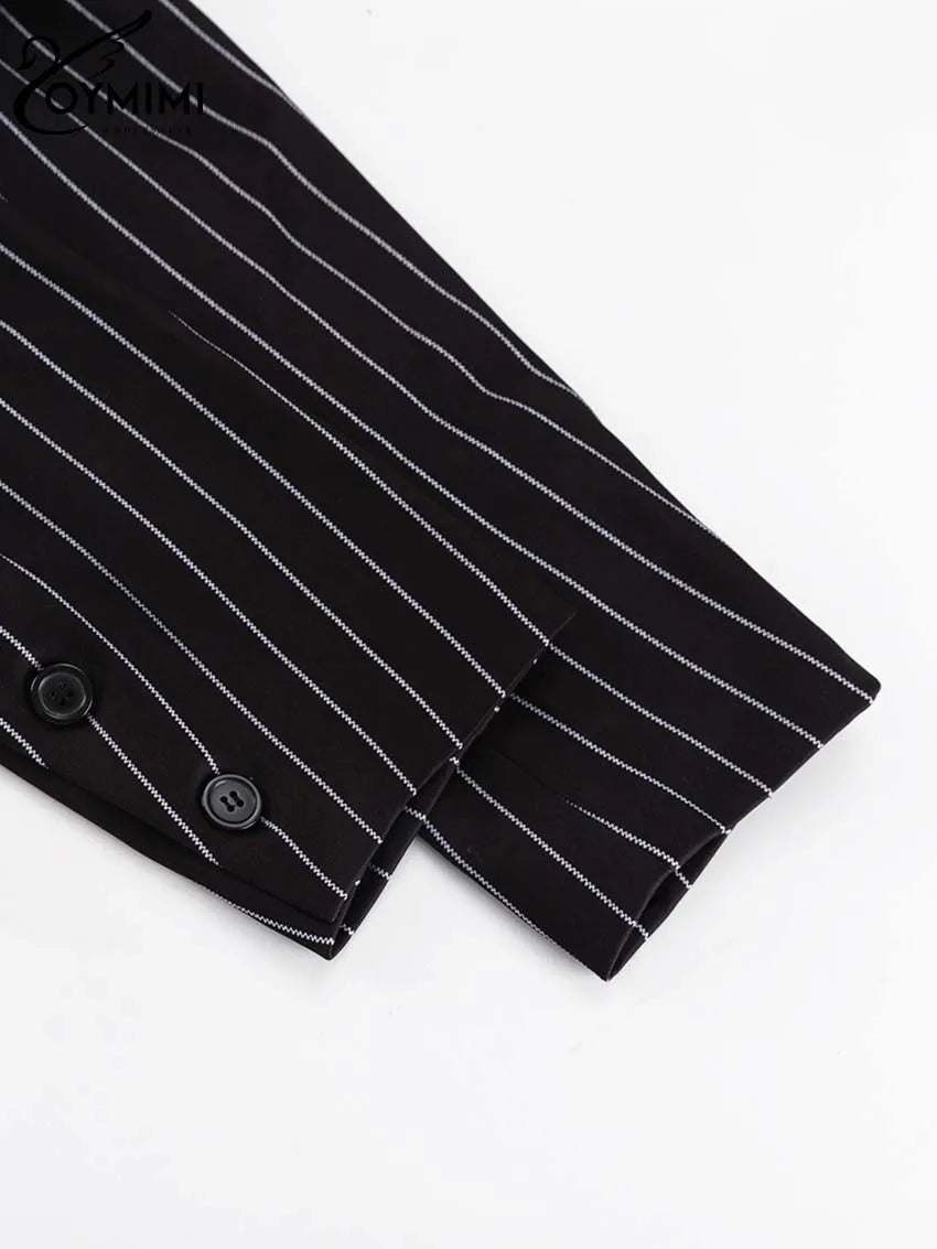 Oymimi Elegant Black Print Two Pice Outfits For Women Fashion Long Sleeve Single Button Blazers And High Waist Shorts Female Set