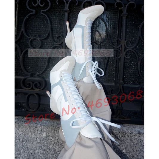 Grey White Suede Sneaker Boots