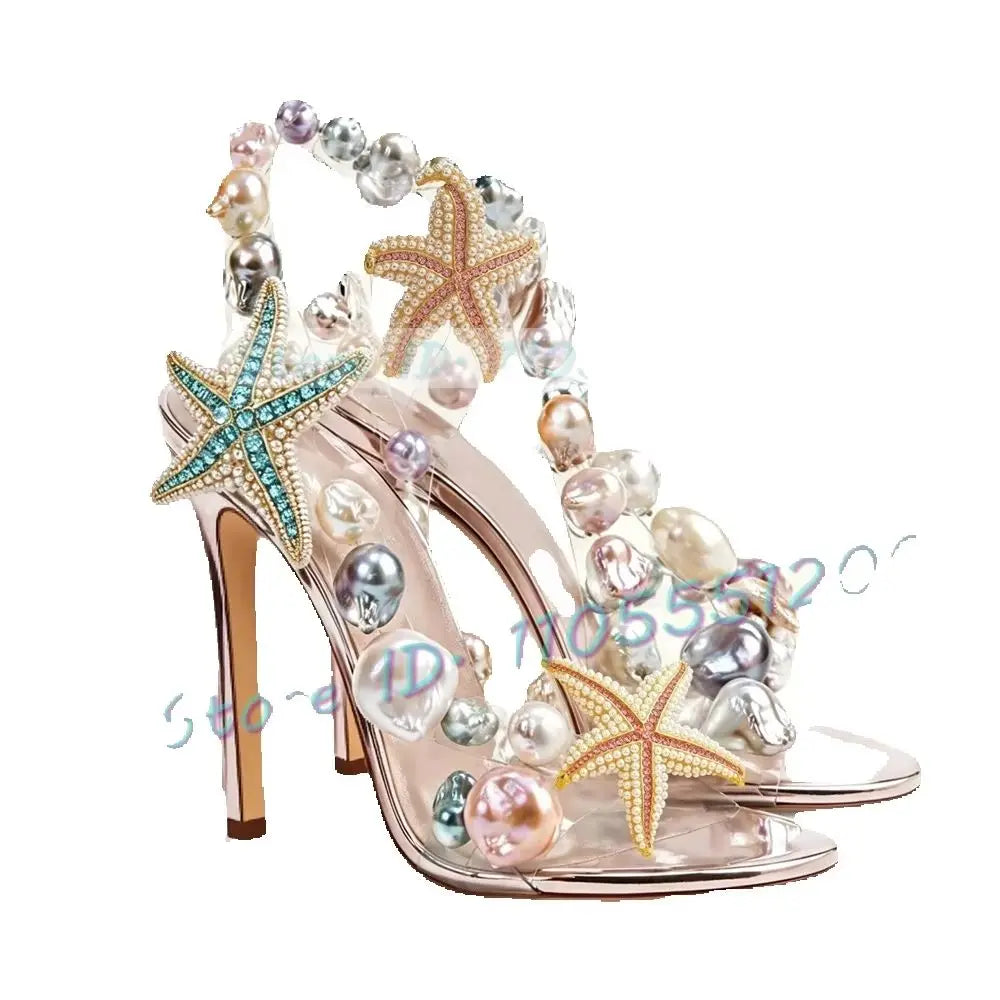Colorful Beaded Clear Strap Sparkling Sandals for Women
