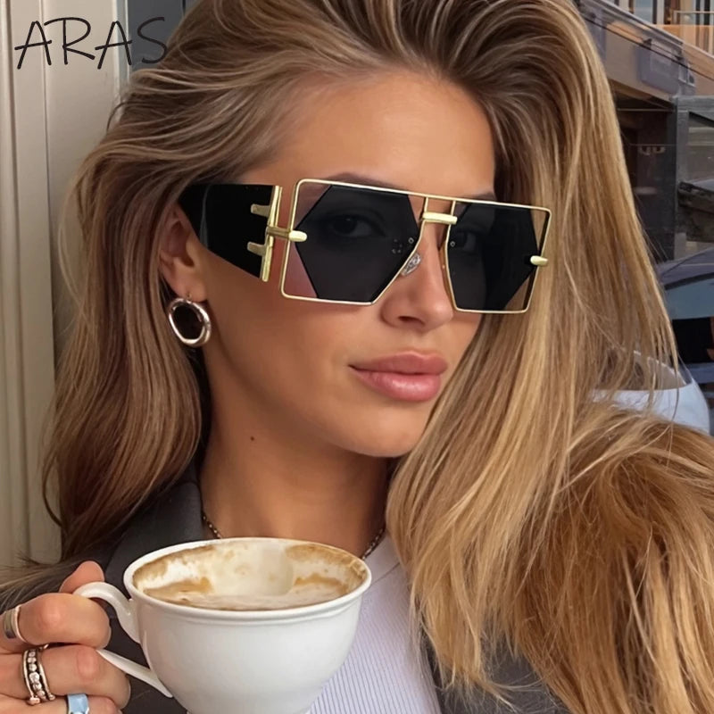 Vintage Hollow Metal Frame Rectangle Sunglasses for Women