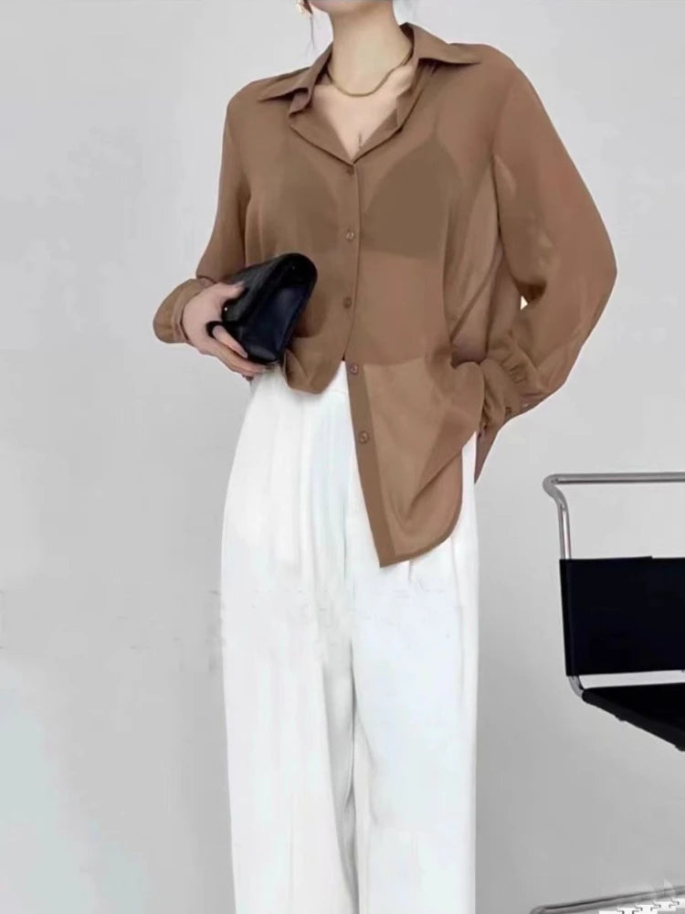 Women Long Sleeve Sun Protection Summer Chiffon Blouse Lightweight Open Front Loose Casual Elegant Beach Tops