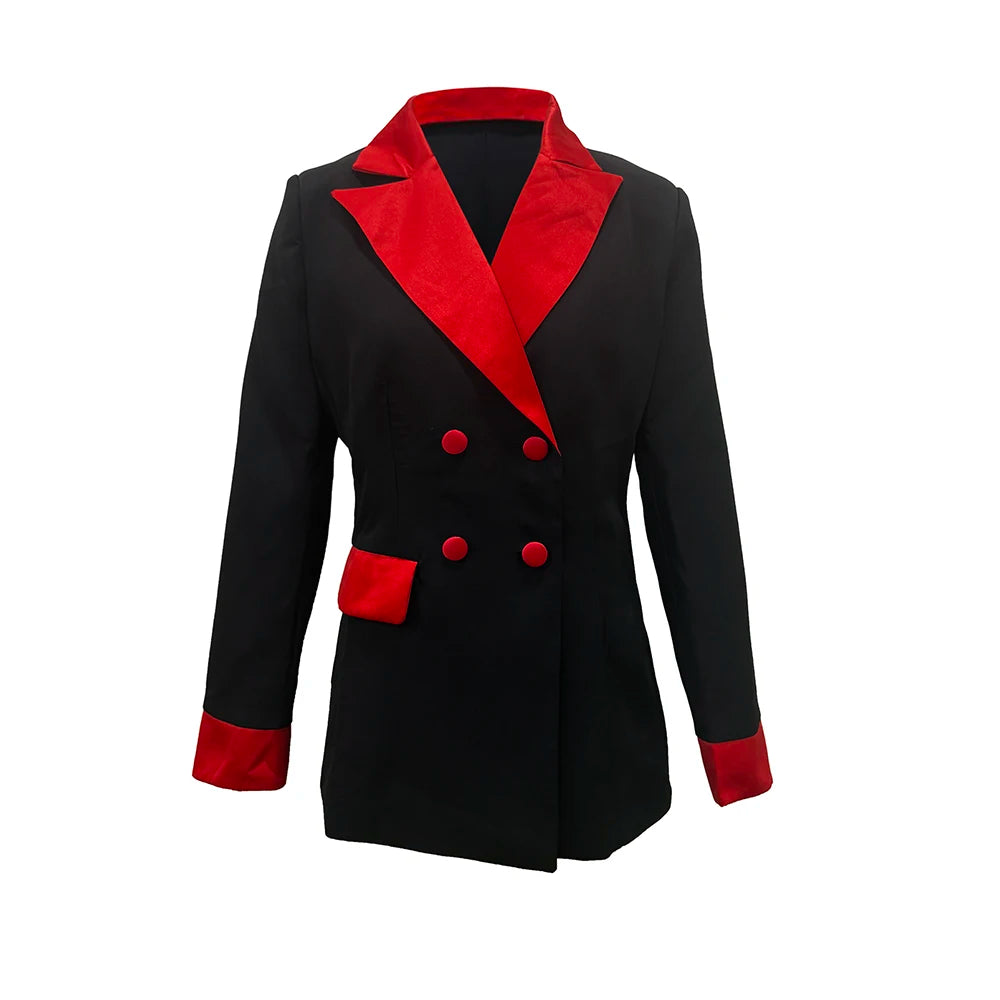 Elegant Contrast Lapel Double Breasted Suit Jacket For Women