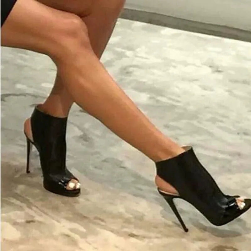 Black Patent Patchwork Slingback Thin Heels Pumps for Women