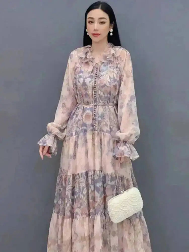 Printed Long Sleeve Maxi Dress