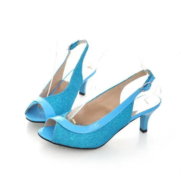 Sequin Strappy Buckle Mid Sandals