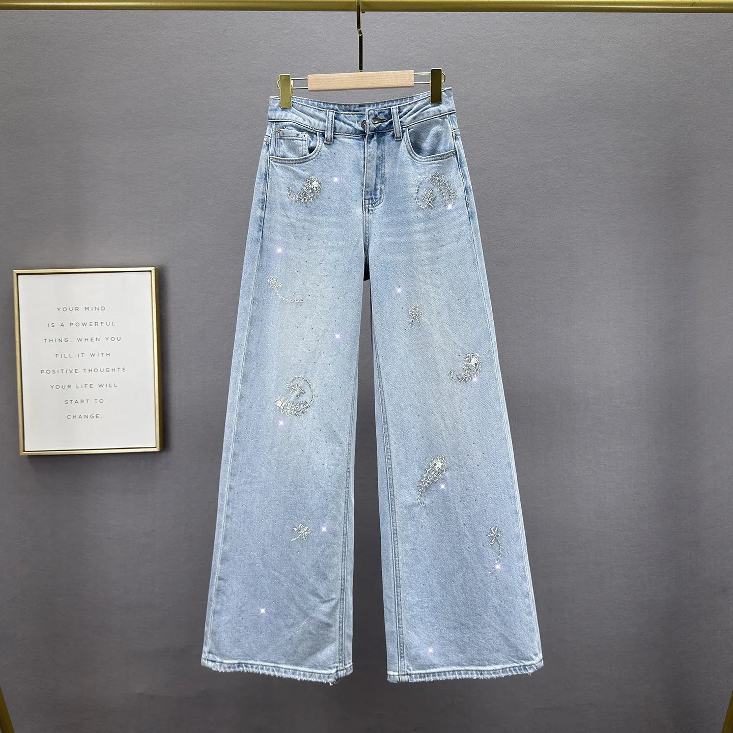 Heavy Hot Diamond Denim Loose Pants Women's 2026 Spring New Fashion High Waist Loose Slimming European Goods Long Mop Pants