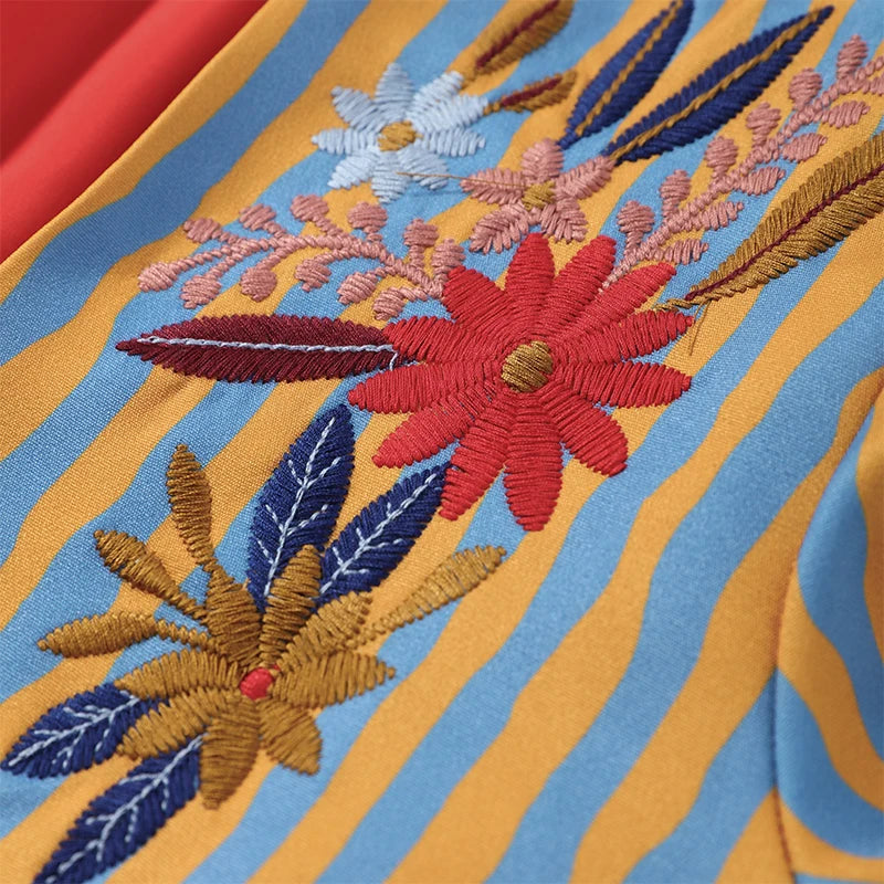 Elegant Striped Embroidered Open Stitch Jacket for Women