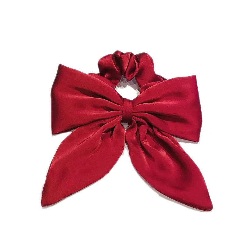 Vintage Red Satin Bow Elastic Hair Bands for Women