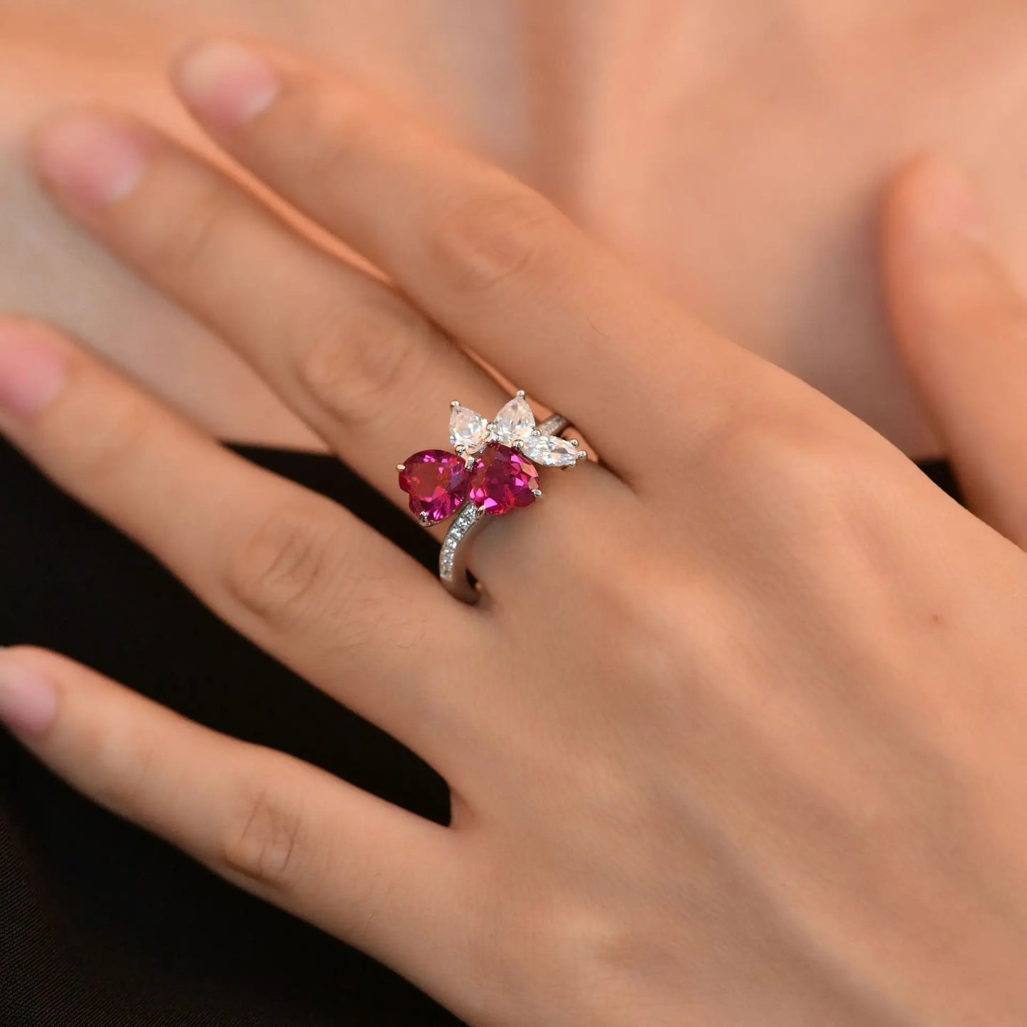 PANSYSEN Vintage 100% 925 Sterling Silver 7*7MM Heart Cut Ruby Diamond Rings for Women Wedding Engagement Fine Jewelry Ring Gift