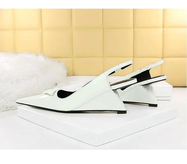 Patent Leather Wedge Heel Pumps With Back Strap for Women