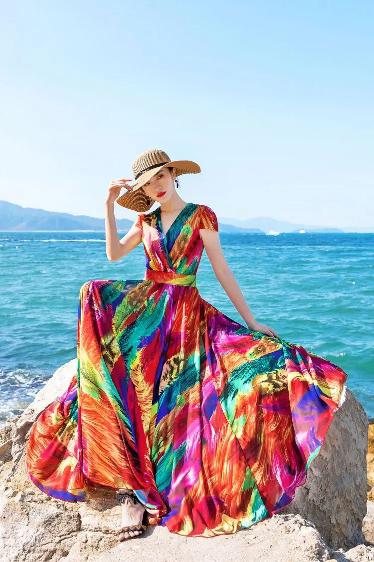 Plus Size Peacock Print Maxi Dress