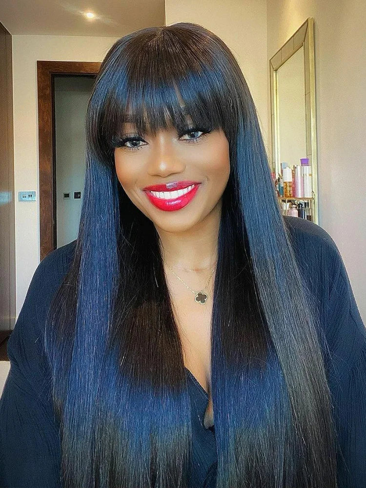 Glueless Straight Human Hair Wig With Bangs for Women