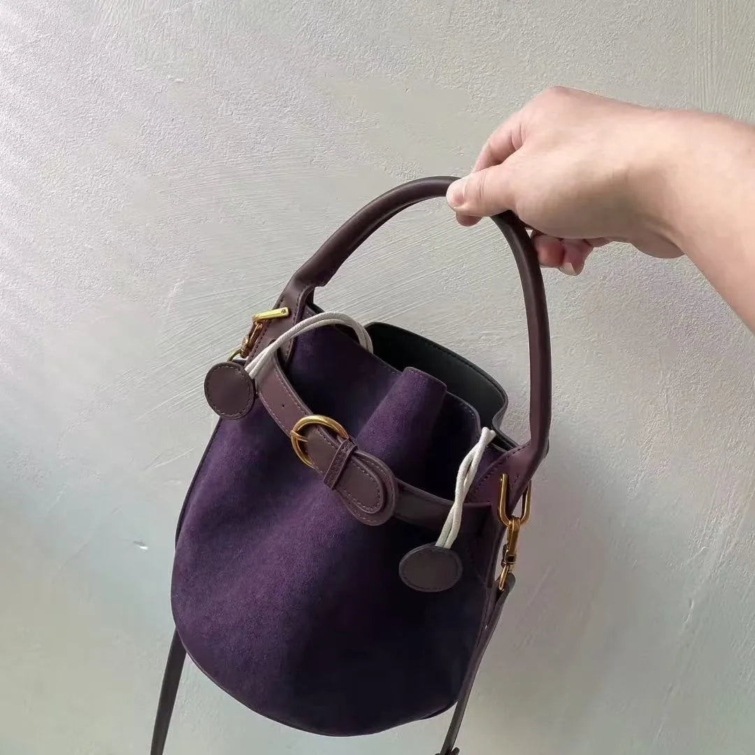 Advanced purple velvet bucket bag for women's new commuting trend single shoulder crossbody bag