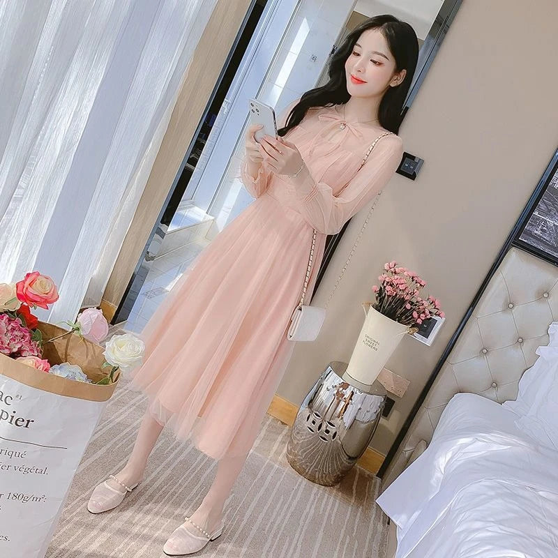 2026 Summer French Style Mesh Tulle Long Dress Women Elegant Fairy Party Maxi Dress Soft Aesthetic Holiday Beach Wear