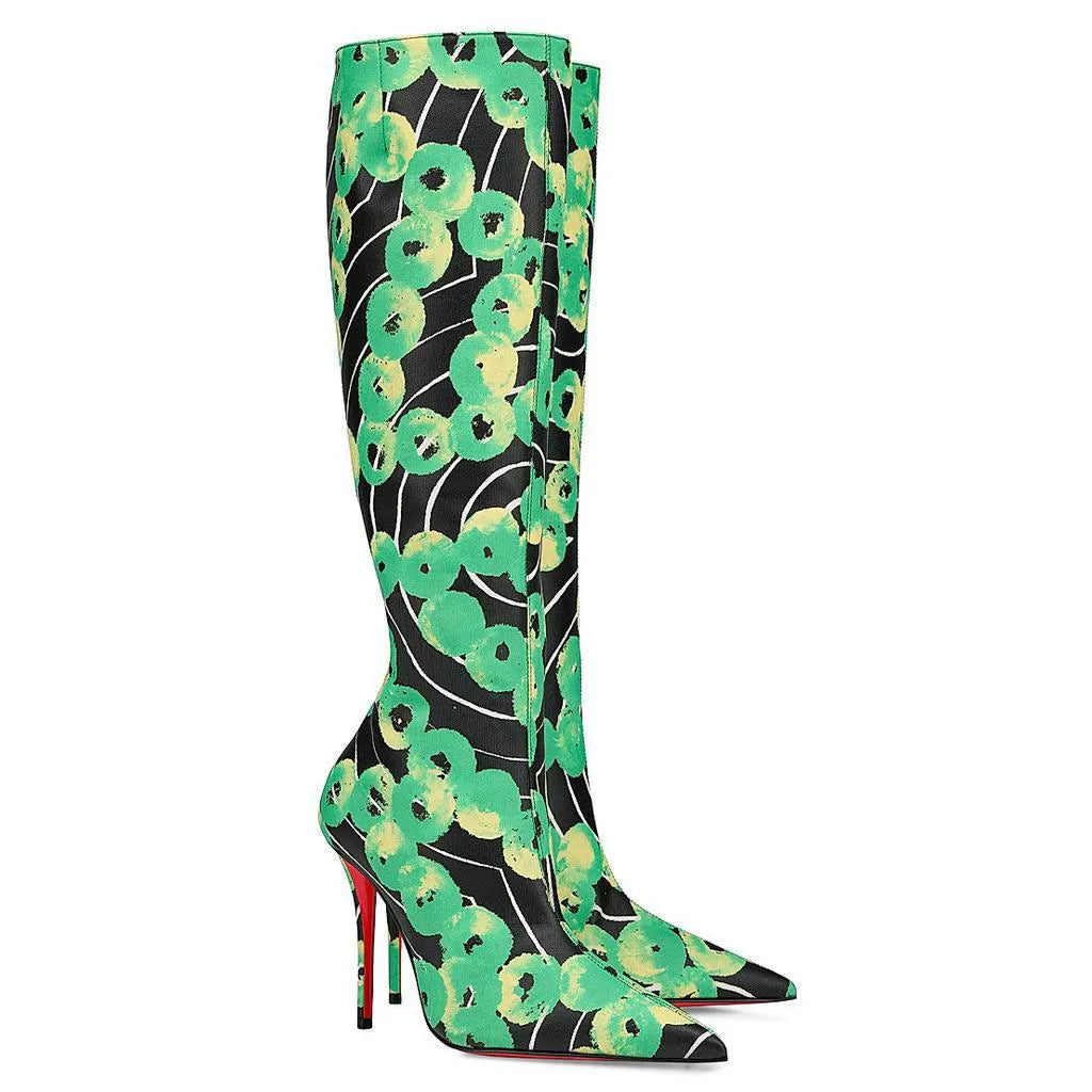 Leopard Print Knee High Boots With Zipper for Women