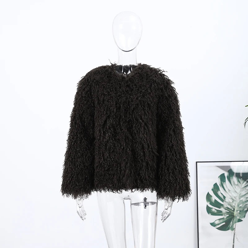 Vintage Women's Fur Coat Elegant Open Collar Thicken Full Sleeve Jacket With Furs Female 2025 New Autumn Winter Woman Clothes